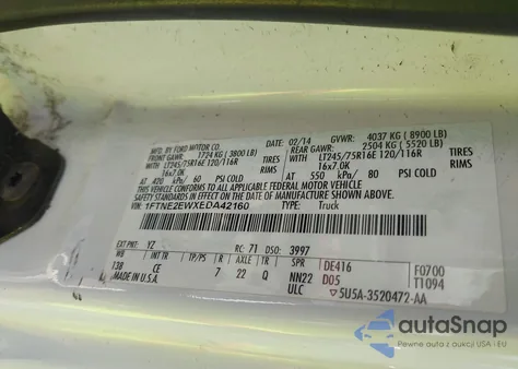 2014 Ford E-250 Commercial из США, поврежденный, VIN 1FTNE2EWXEDA42160